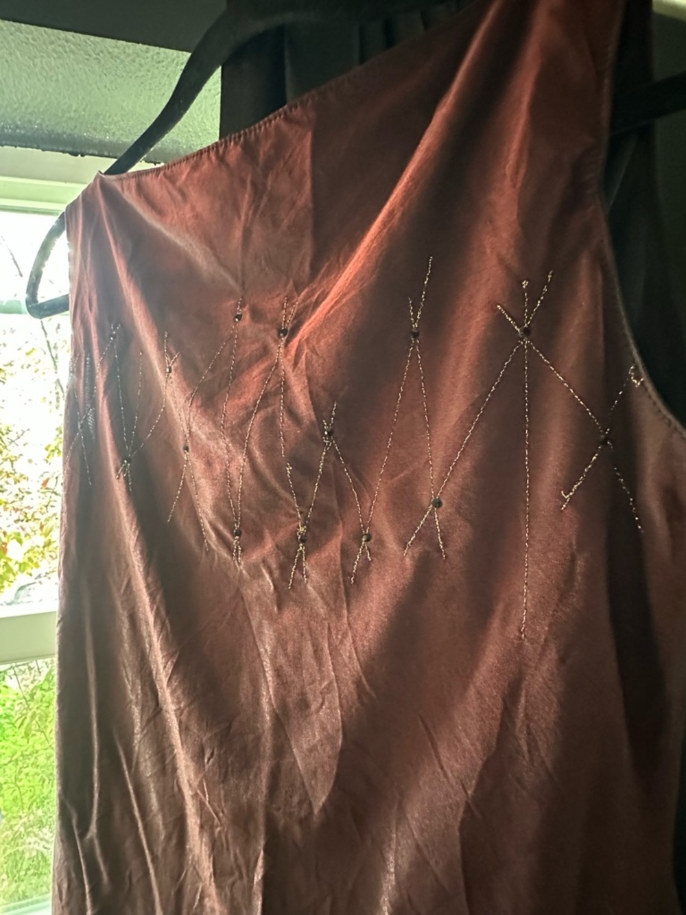 Satin Copper-Brown Beaded Tank Top